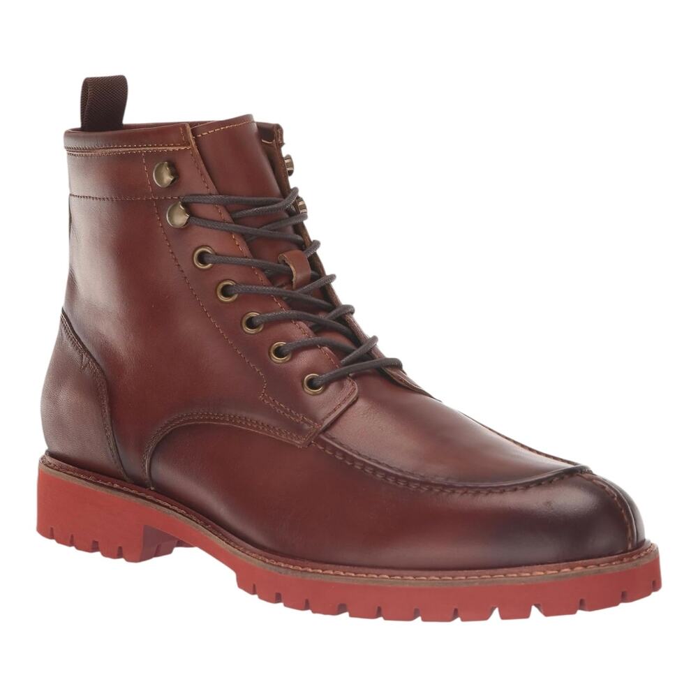 Vince Camuto Men's Kameil Leather Waterproof Lace Up Boots Red Brown Size 8 1/2